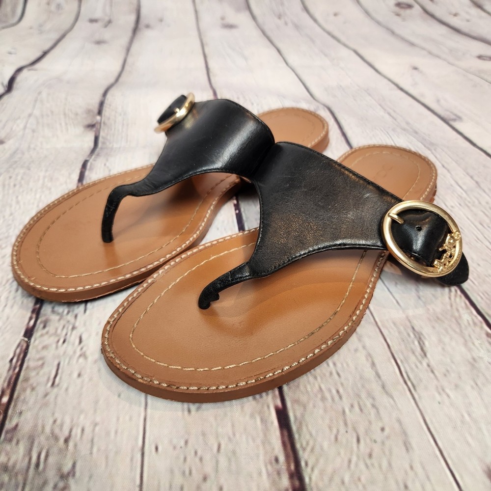 Coach Lesli Leather Black and Gold Sandals Size 6